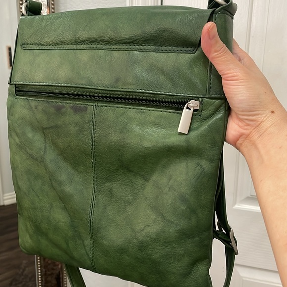 🍁VERA PELLE ITALIAN LEATHER MESSENGER CROSSBODY BAG, green - Picture 10 of 12